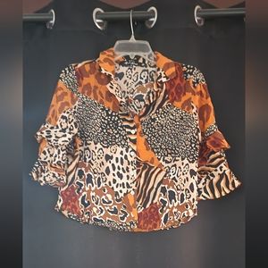 Alice Blue Women's Animal Print Ruffled Sleeve Blouse Size Small Used